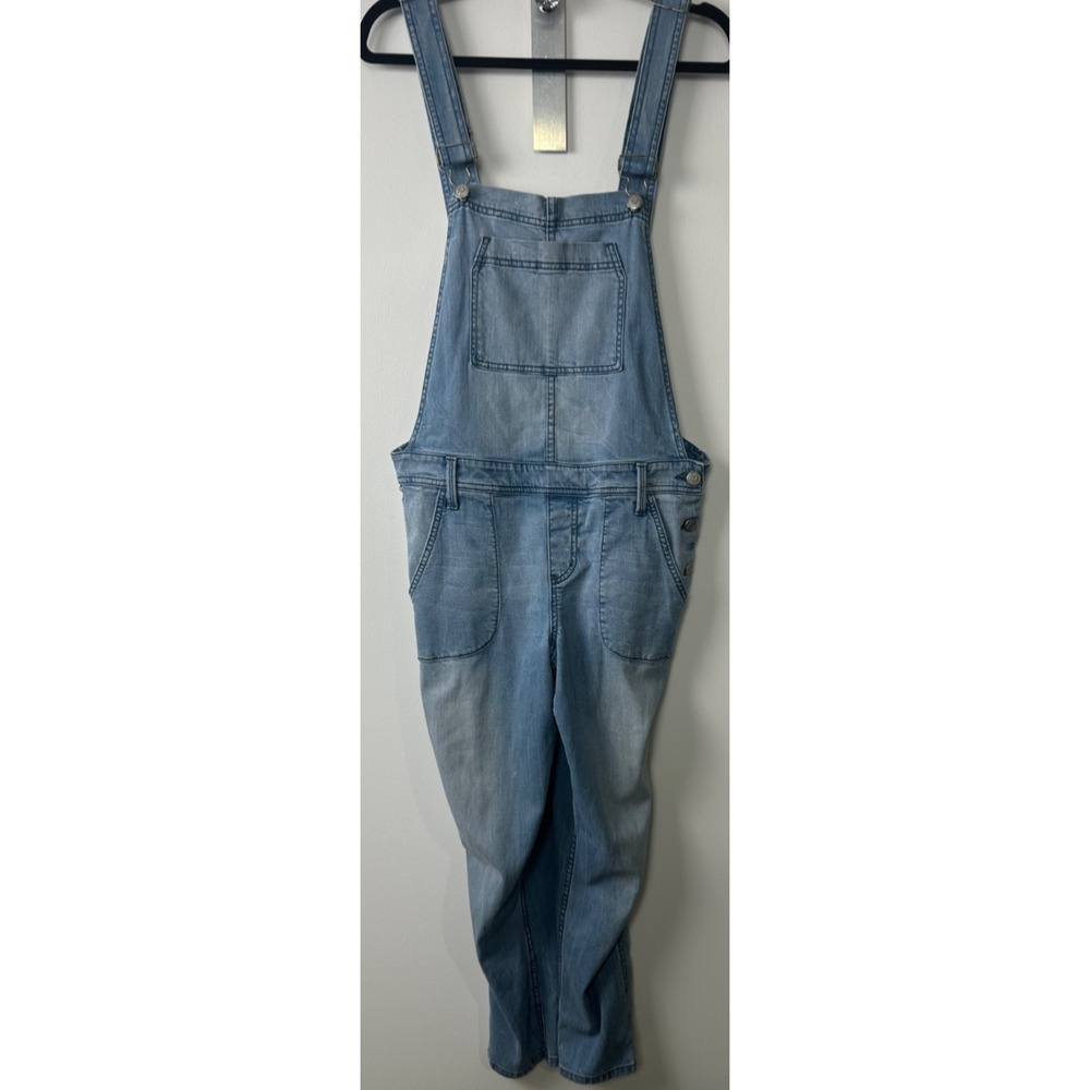 Level 99 Denim Bib Overalls Womens Size M Light Wash Button Sides Stretch E10